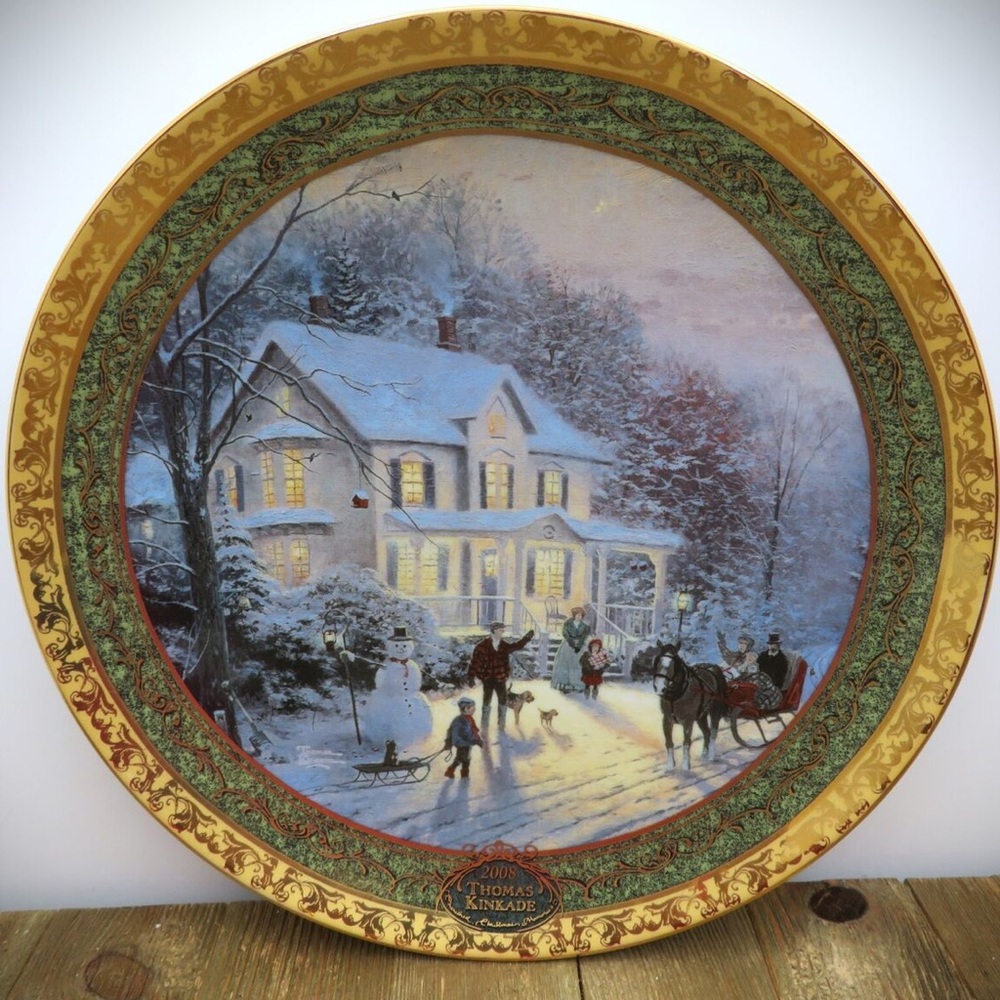 2008 Thomas Kinkade "Home for the Holidays" Gold-rimmed 9 1/4" Collector Plate